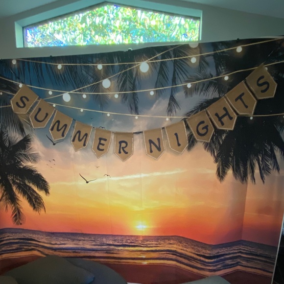 🌅 10’ x 7’ Photo Booth Backdrop Sunset Large Beach Palm Tree Photo Patio Lights - Picture 8 of 8